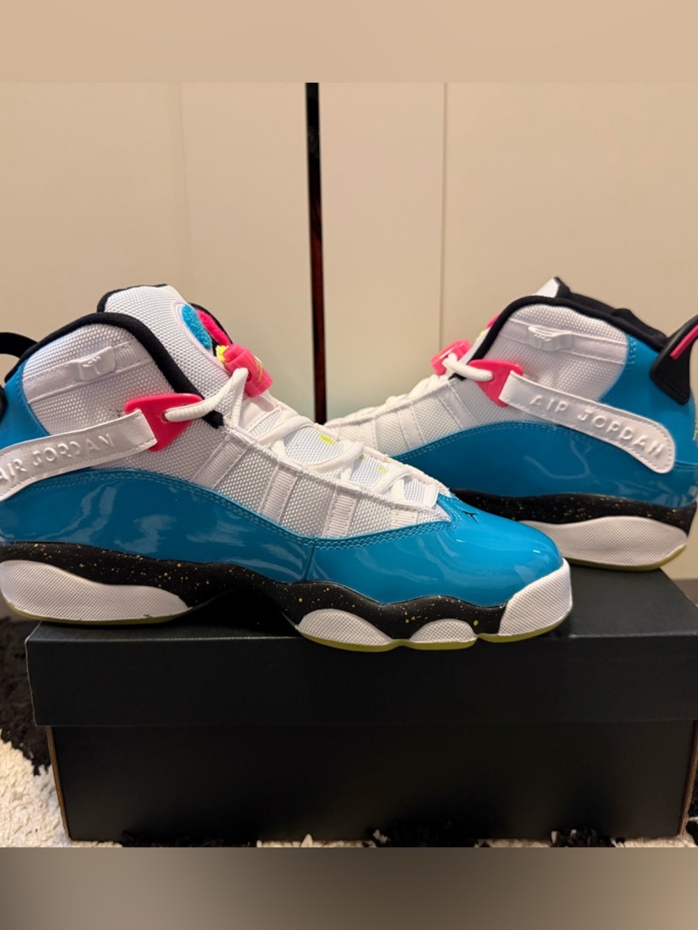 Jordan Kids Blue White Pink Neon Accent Sneakers - Picture 4 of 7